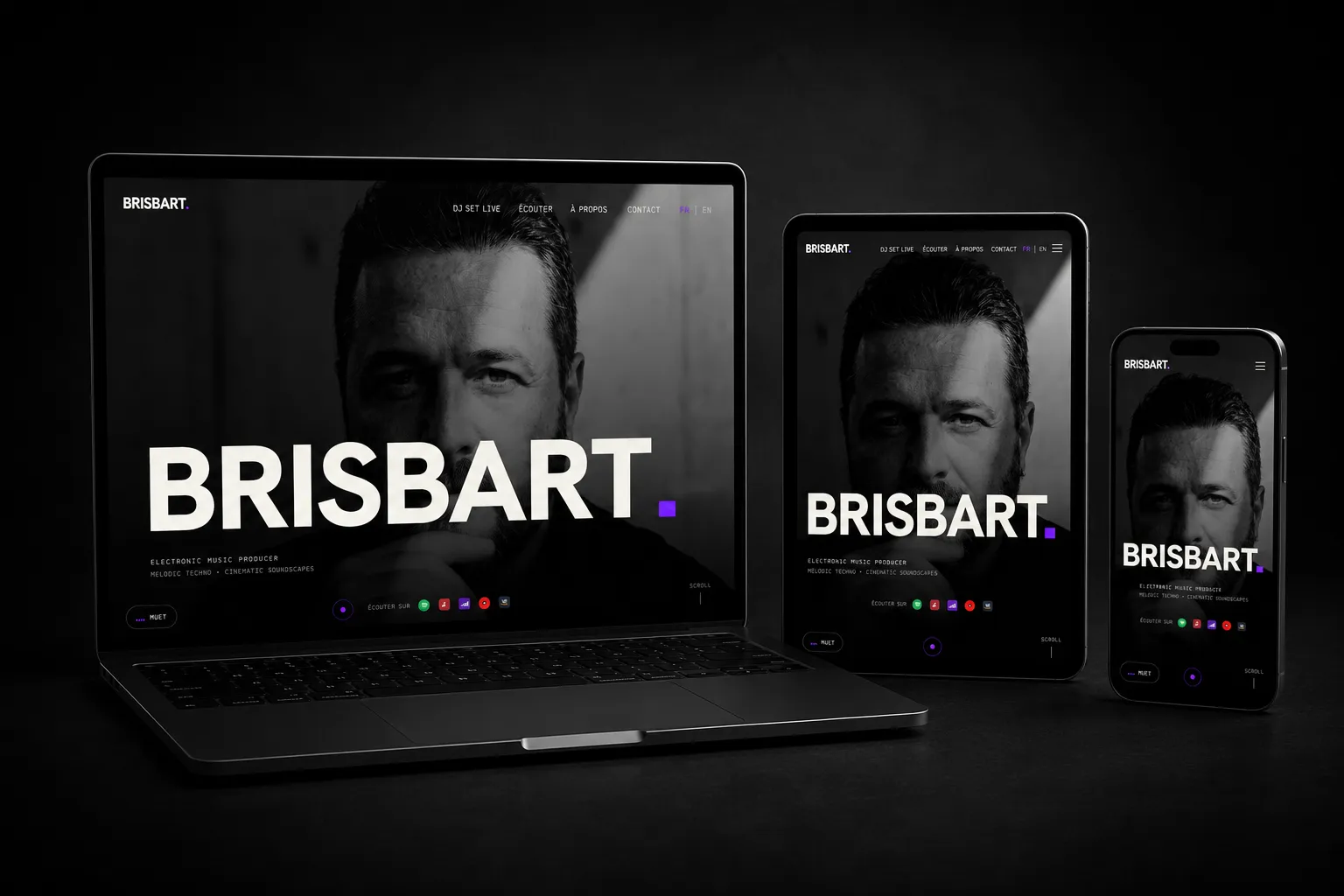 Écran d'accueil du site Brisbart sur ordinateur, tablette et mobile