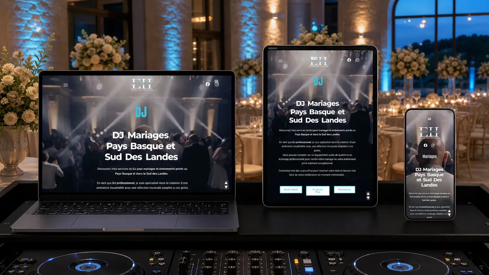 Écran d'accueil du site Events Herria sur ordinateur, tablette et mobile