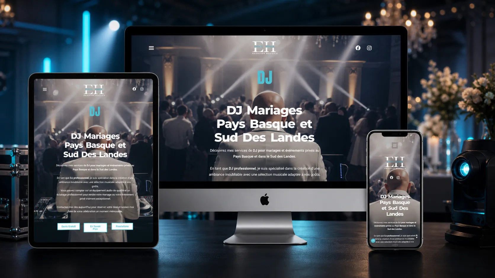 Site Events Herria « DJ Mariages Pays Basque et Sud des Landes » sur ordinateur, tablette et mobile
