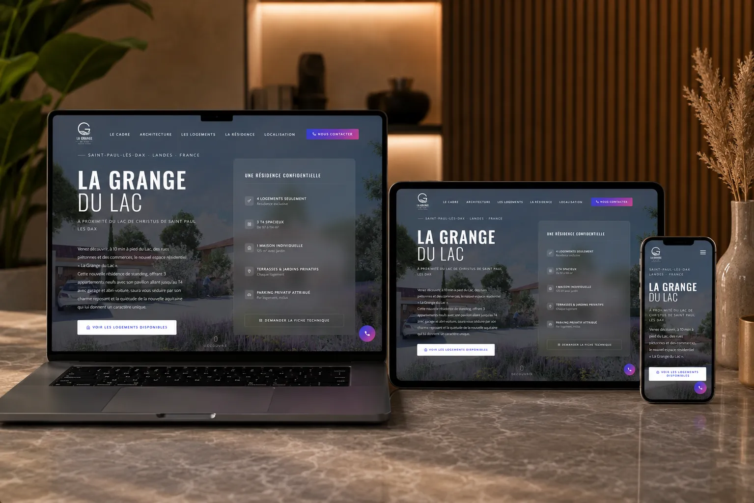 Landing page La Grange du Lac sur ordinateur portable, tablette et mobile