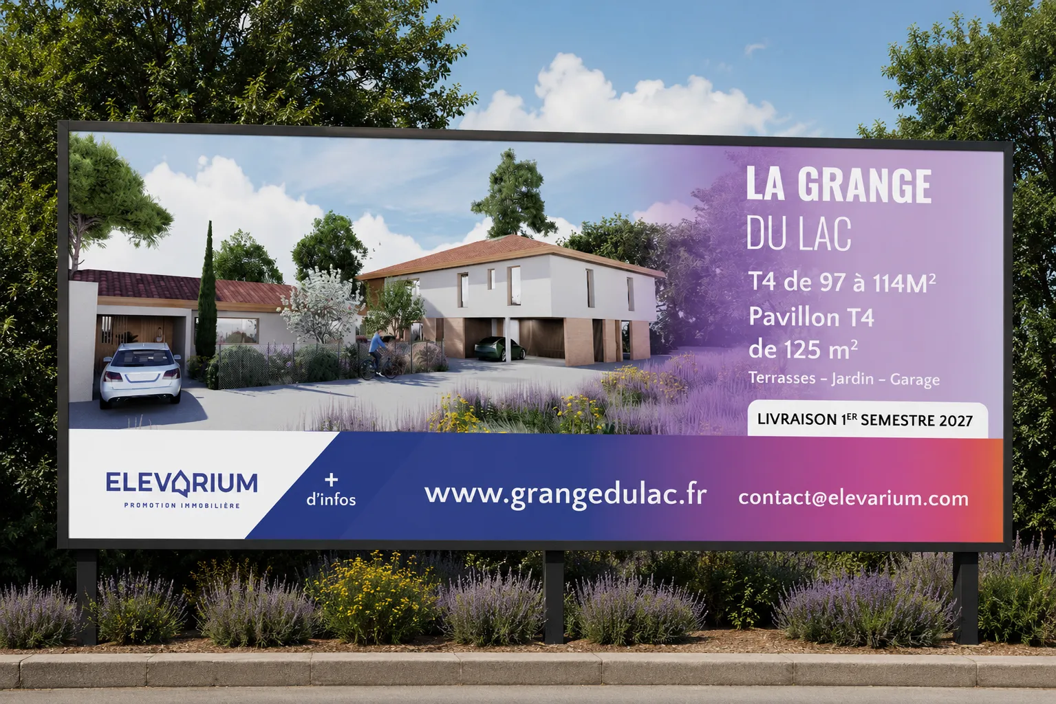 Panneau de commercialisation La Grange du Lac pour le promoteur Elevarium