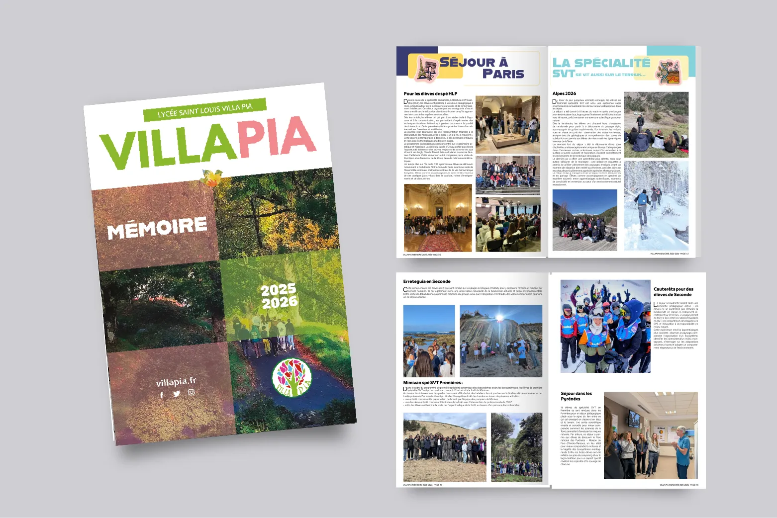 Couverture et pages intérieures du mémoire annuel 2025-2026 du Lycée Saint Louis Villa Pia