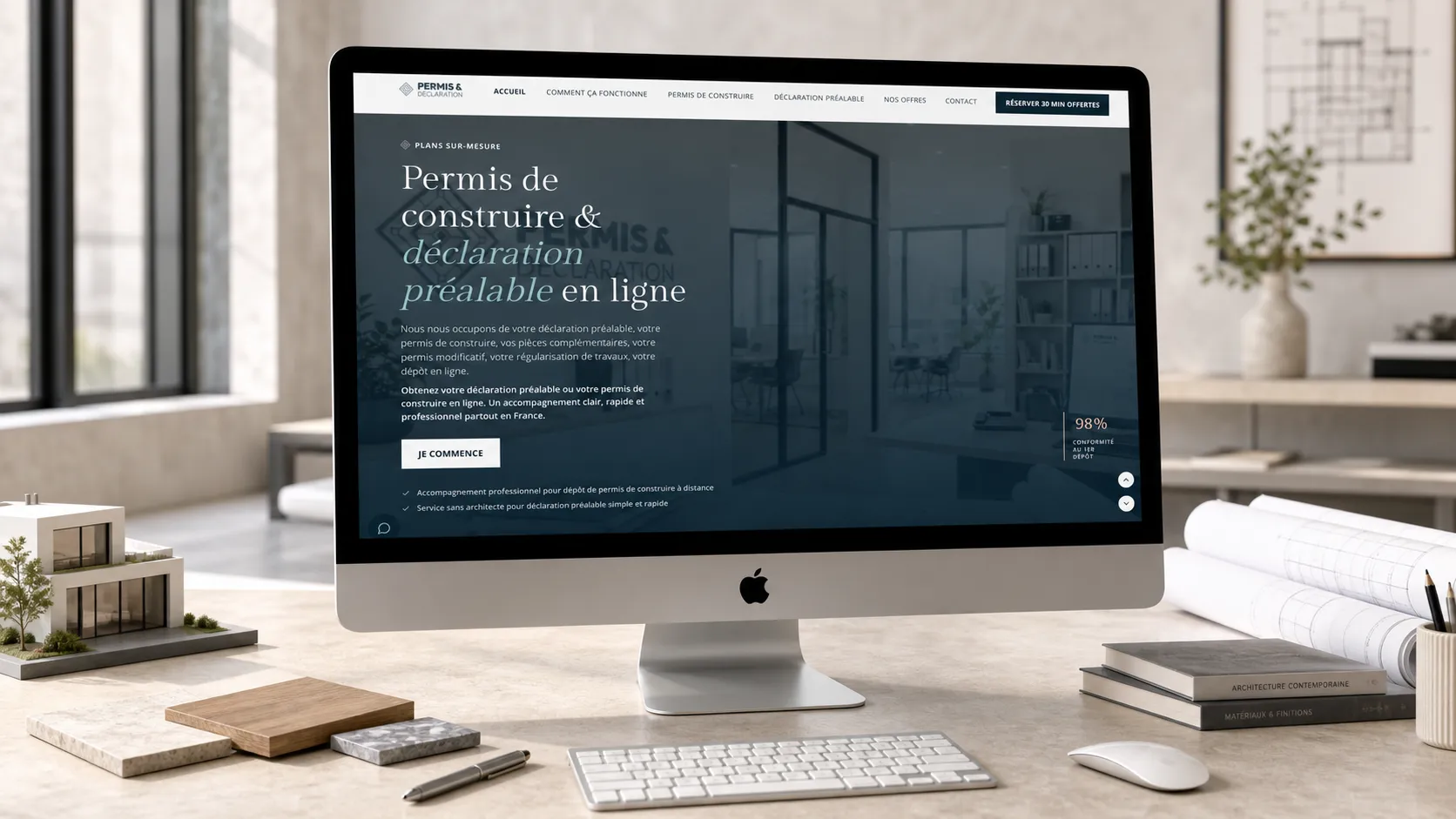 Écran d'accueil du site Permis et Déclaration sur iMac