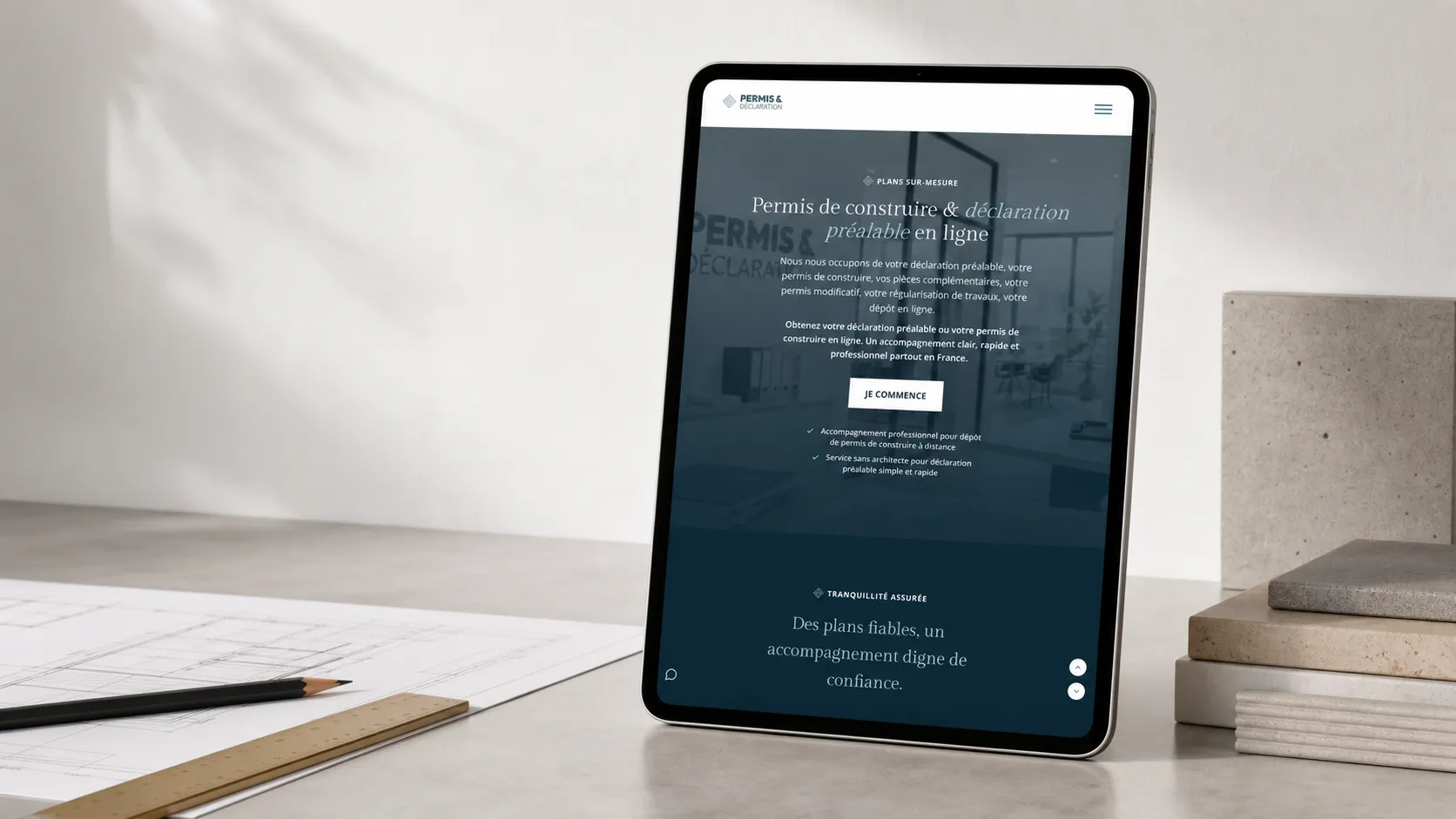 Écran d'accueil du site Permis et Déclaration sur tablette