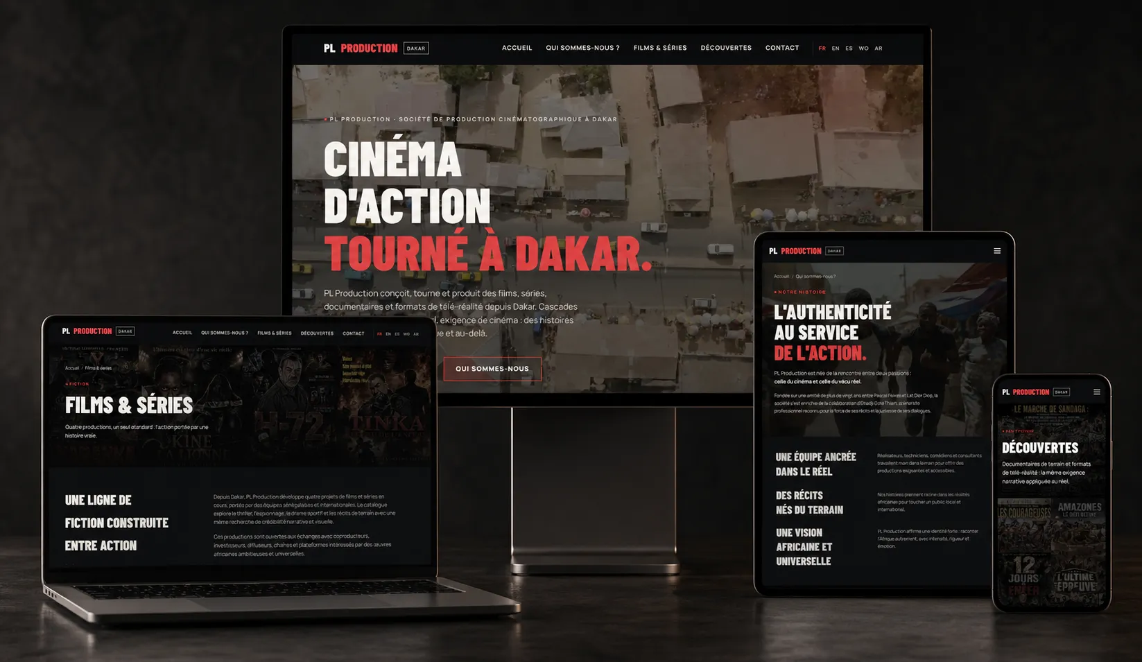 Site PL Production Dakar décliné sur ordinateur, tablette et mobile