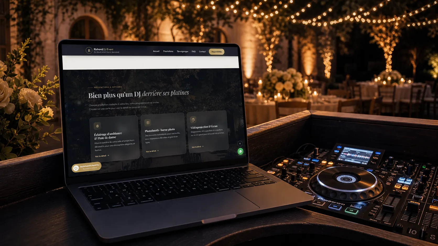 Section prestations du site Richard DJ Event sur ordinateur portable