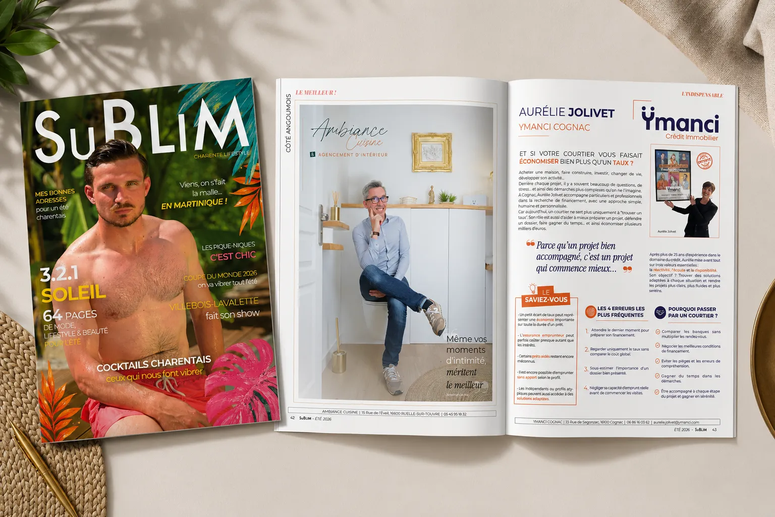 Couverture et double-page du magazine Sublim, édition été 2026