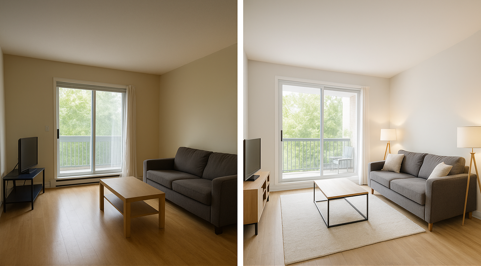 Retouche photo immobilière salon — Avant Après — HTAGS Pays Basque