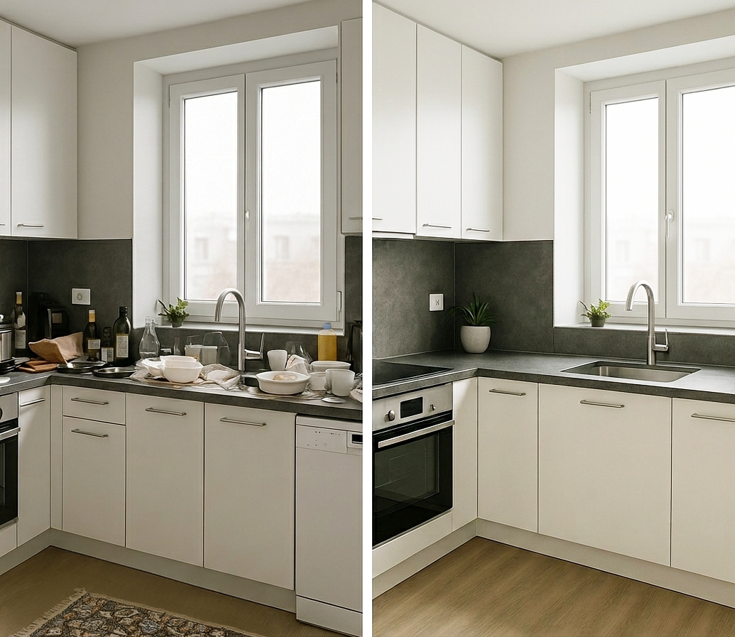 Retouche photo immobilière cuisine — Avant Après — HTAGS Pays Basque